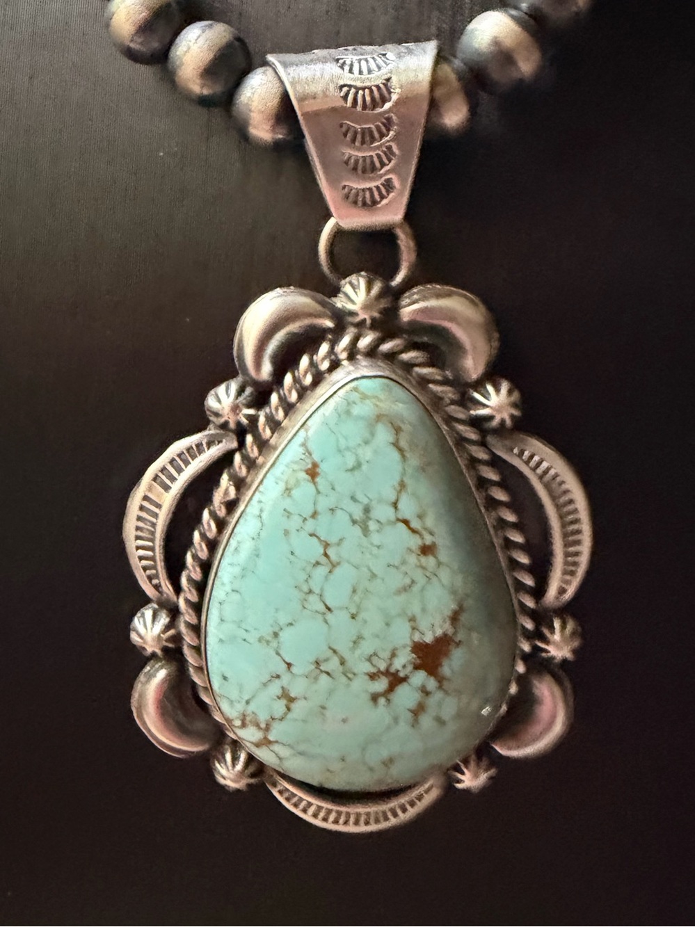 Jamson Belin Navajo Sterling Silver Turquoise Teardrop Pendant - Women Jewelry - Picture 3 of 9